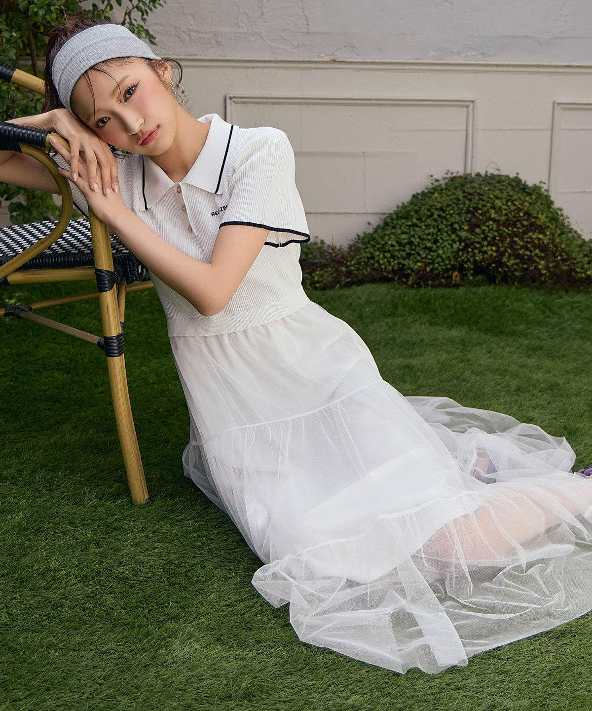 REDYAZEL「ポロニットチュールティアードドッキングロングワンピース」|ワンピース|