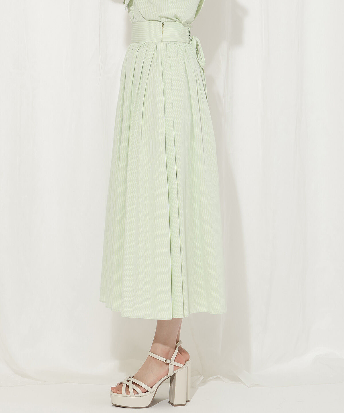 WILLSELECTION「バックレースアップストライプスカート」|フレア|