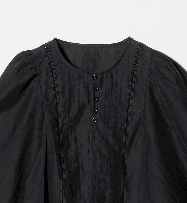 EMMEL REFINES「＜EMMEL REFINES＞ ハシゴレース フレアスリーブ ブラウス ブラック」|シャツ・ブラウス|