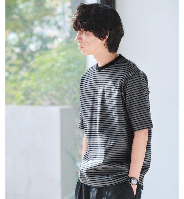 UNITED ARROWS green label relaxing「ポンチ ボーダー クルーネック 半袖 Tシャツ カットソー」|Tシャツ・カットソー|BLACK
