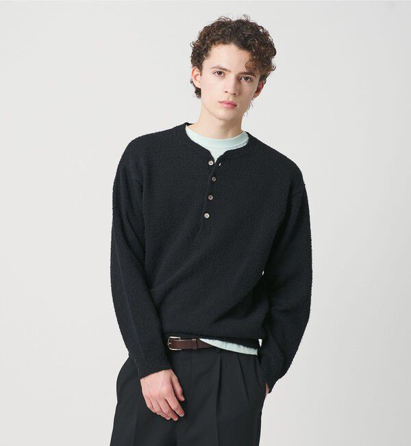 BEAUTY&YOUTH UNITED ARROWS「リラックス 4ボタン ヘンリーネック ニット」|ニット・セーター|BLACK
