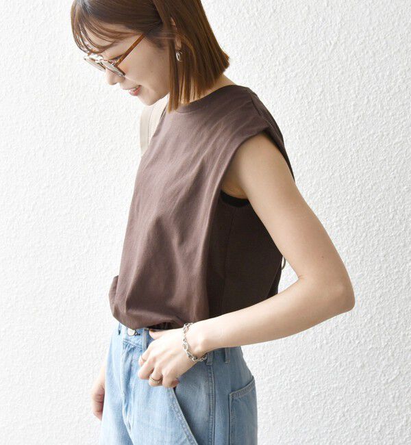 SHIPS any「《一部追加予約》SHIPS any:〈抗菌防臭/洗濯機可能〉USAコットン ラウンドヘム ノースリーブ TEE」|Tシャツ・カットソー|