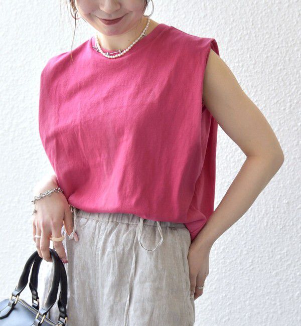 SHIPS any「《一部追加予約》SHIPS any:〈抗菌防臭/洗濯機可能〉USAコットン ラウンドヘム ノースリーブ TEE」|Tシャツ・カットソー|