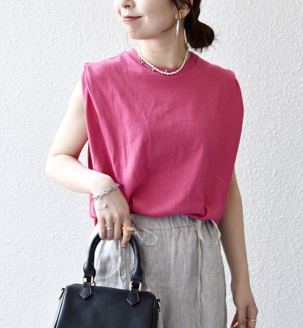 SHIPS any「《一部追加予約》SHIPS any:〈抗菌防臭/洗濯機可能〉USAコットン ラウンドヘム ノースリーブ TEE」|Tシャツ・カットソー|