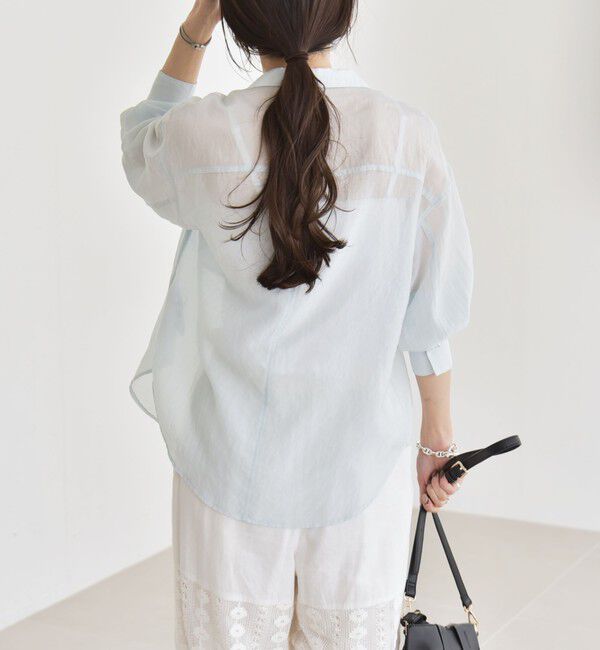 quaranciel「quaranciel:〈洗濯機可能〉シアー ポケット オープンカラー オーバー シャツ」|シャツ・ブラウス|