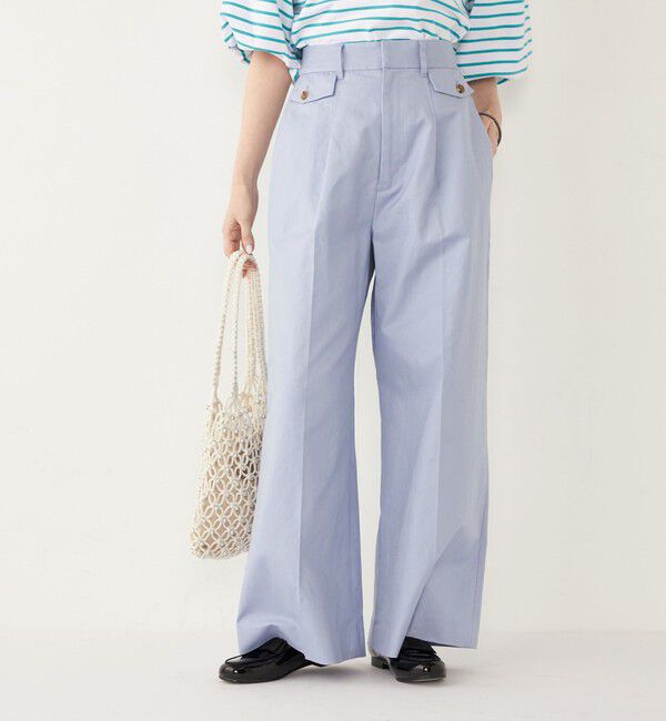 SHIPS Colors 「SHIPS Colors:〈手洗い可能〉コットンリネン フラップポケット ワイドパンツ」|チノ|