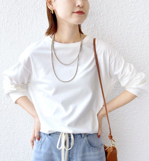 SHIPS for women「コットン 天竺 ラウンド ヘム 袖 リブ カットソー」|Tシャツ・カットソー|