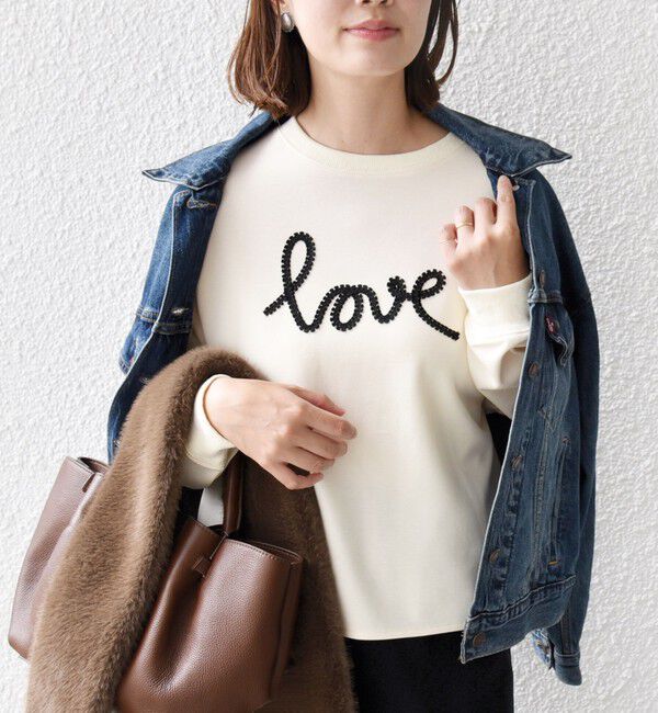 SHIPS for women「【WEB限定】〈手洗い可能〉ファンシー コード 刺繍 ダンボール カットソー」|スウェット・ジャージ|オフホワイト