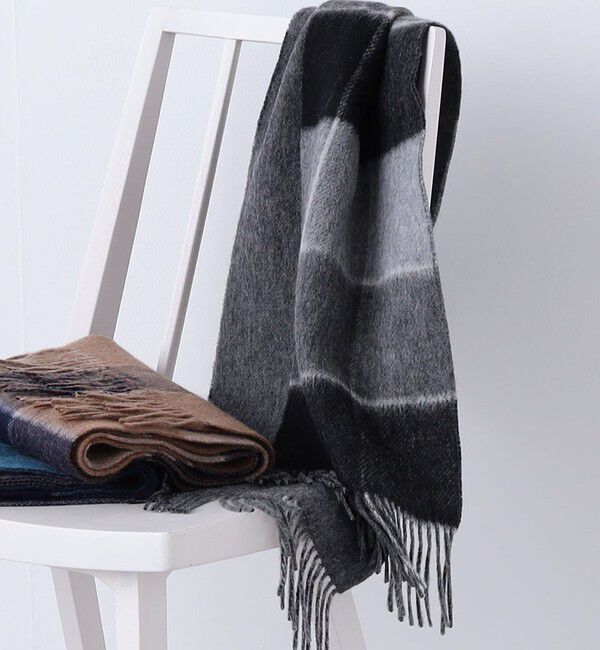 SHIPS any「SHIPS any: サープラスヤーン ウール リバーシブル チェック マフラー◇」|マフラー|ブラック