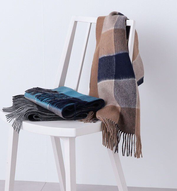 SHIPS any「SHIPS any: サープラスヤーン ウール リバーシブル チェック マフラー◇」|マフラー|キャメル