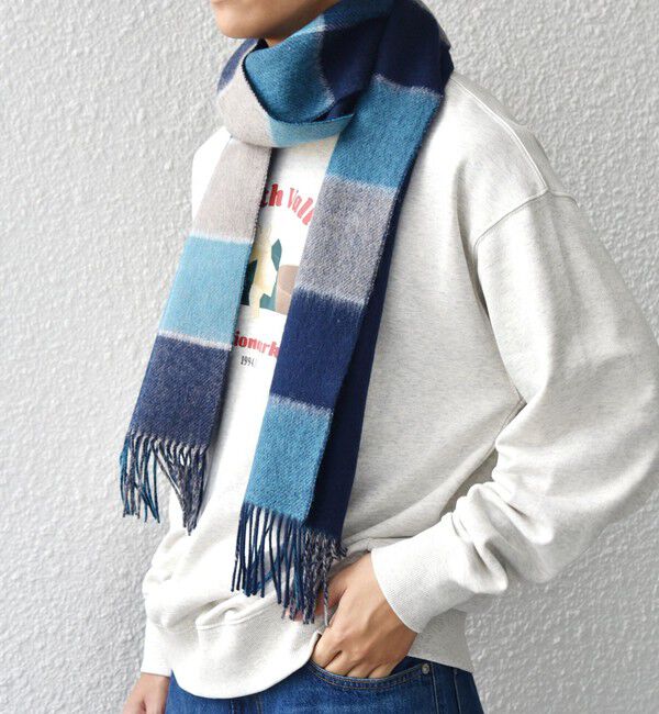 SHIPS any「SHIPS any: サープラスヤーン ウール リバーシブル チェック マフラー◇」|マフラー|ネイビー