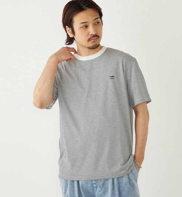 SHIPS Colors 「《予約》SHIPS Colors:〈速乾〉CAVE(R) ワンポイント ロゴ ボーダー Tシャツ◆」|Tシャツ・カットソー|