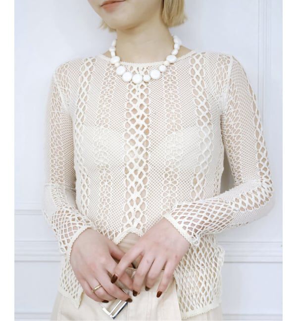 IENA LA BOUCLE「EUCHRONIA ユークロニア stretch lace long sleeve tee 261801」|Tシャツ・カットソー|ナチュラル