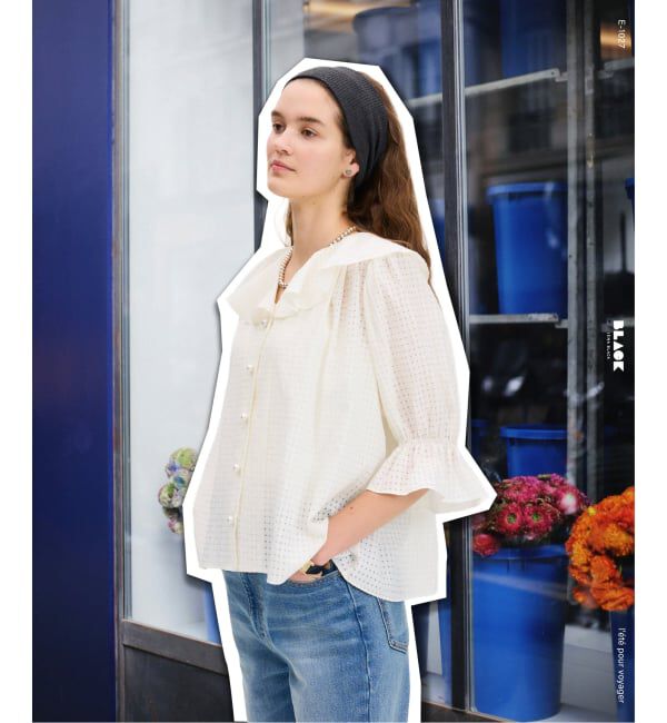 IENA「《予約》BLACK 襟フリルブラウス」|シャツ・ブラウス|