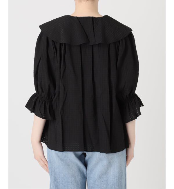 IENA「《予約》BLACK 襟フリルブラウス」|シャツ・ブラウス|