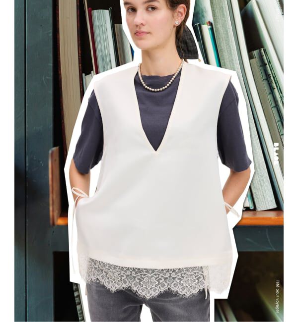 IENA「《予約》BLACK Vネックノースリーブブラウス」|シャツ・ブラウス|