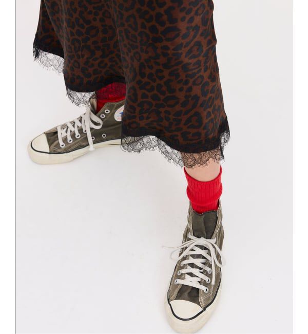 IENA「《予約》BLACK 裾レースレオパードスカート」|スカート|