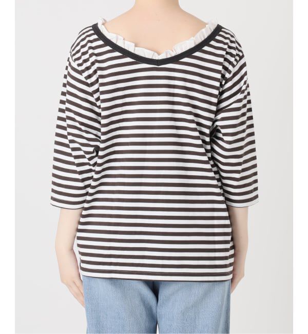 IENA「《予約》BLACK フリル付きボーダーカットソー」|Tシャツ・カットソー|