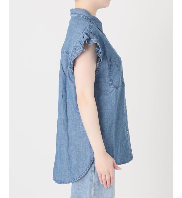 IENA「《予約》BLACK シャンブレーフリルブラウス」|シャツ・ブラウス|