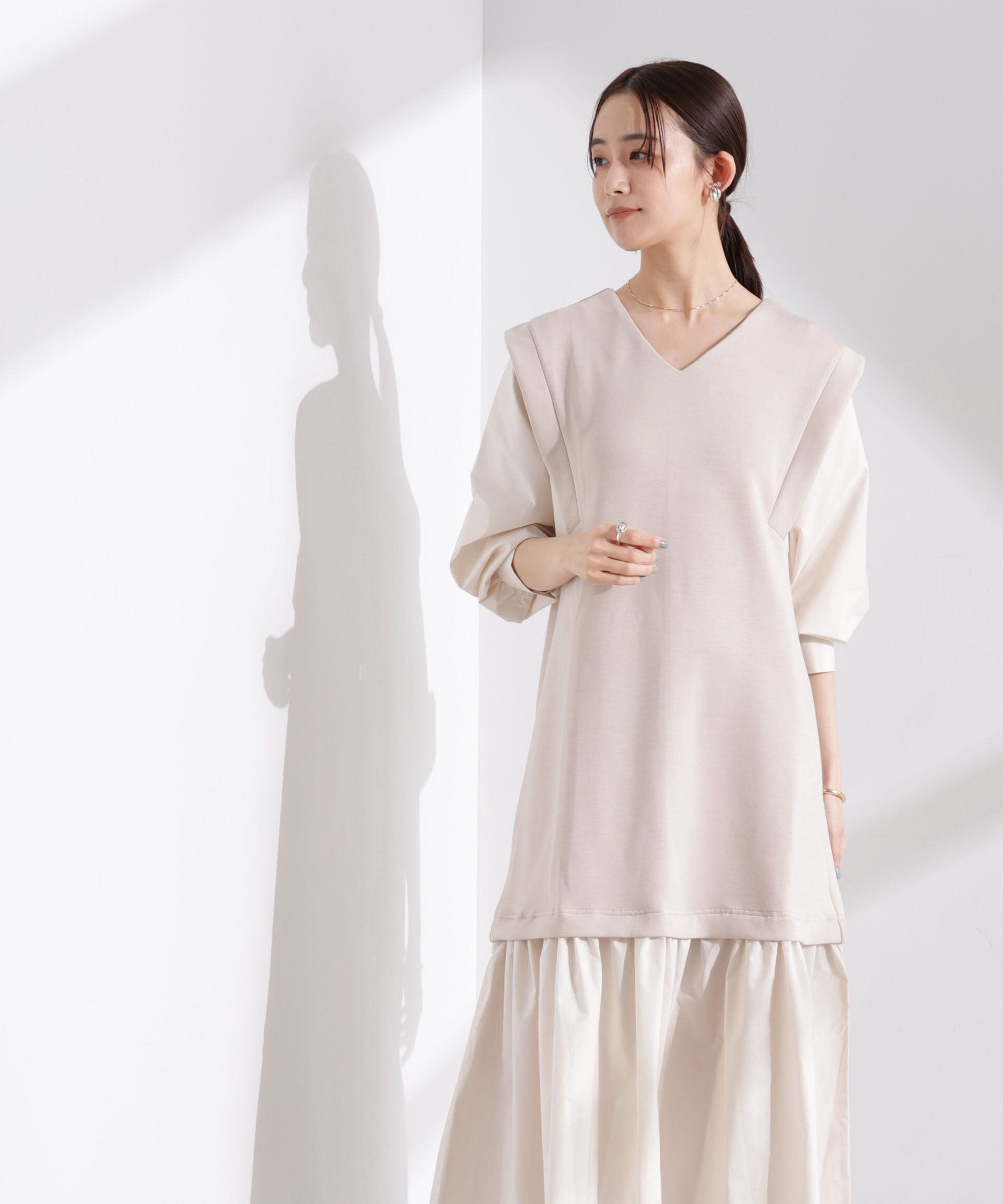 nano･universe「ダンボールベストレイヤード風コンビワンピース」|ワンピース|