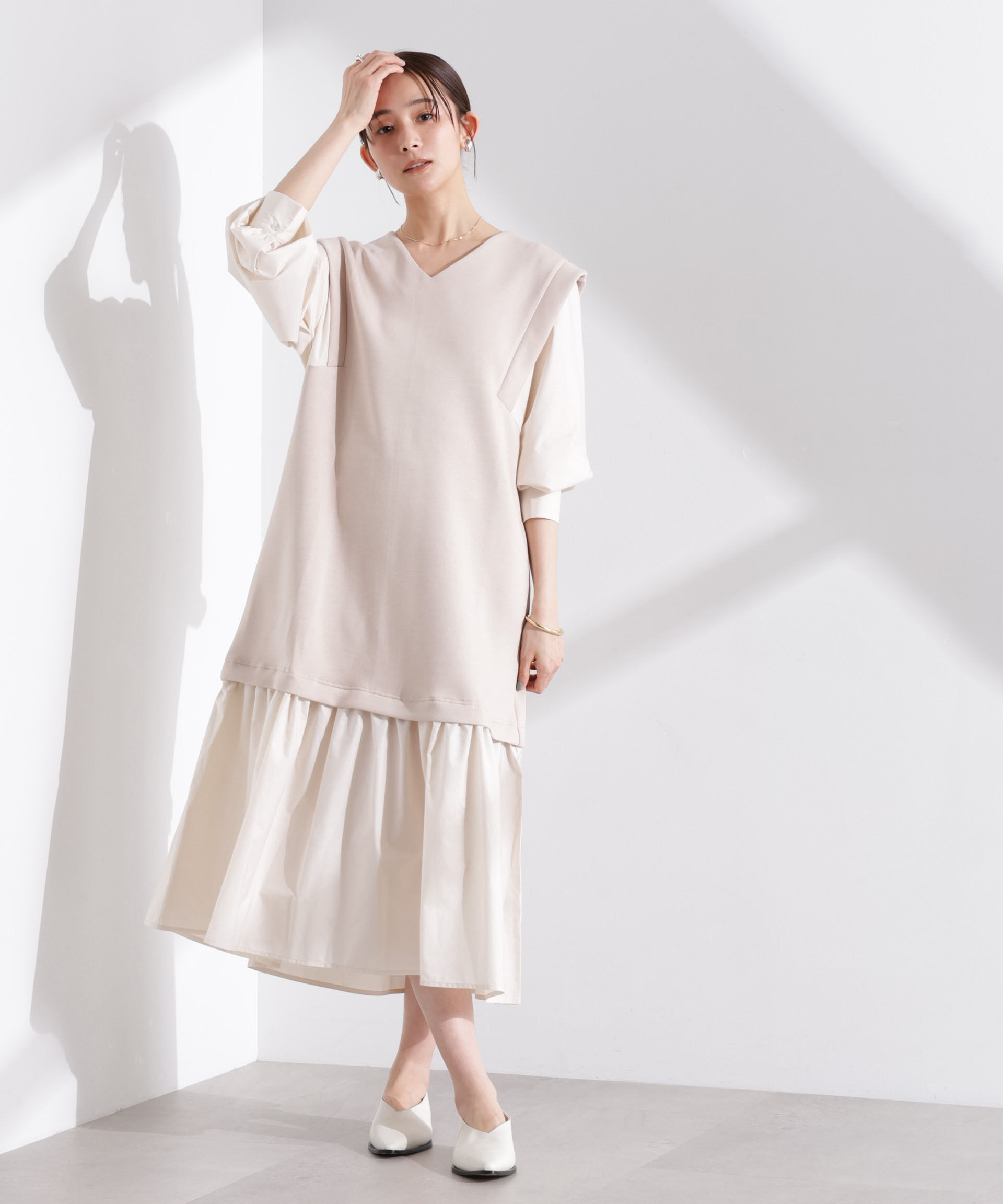 nano･universe「ダンボールベストレイヤード風コンビワンピース」|ワンピース|