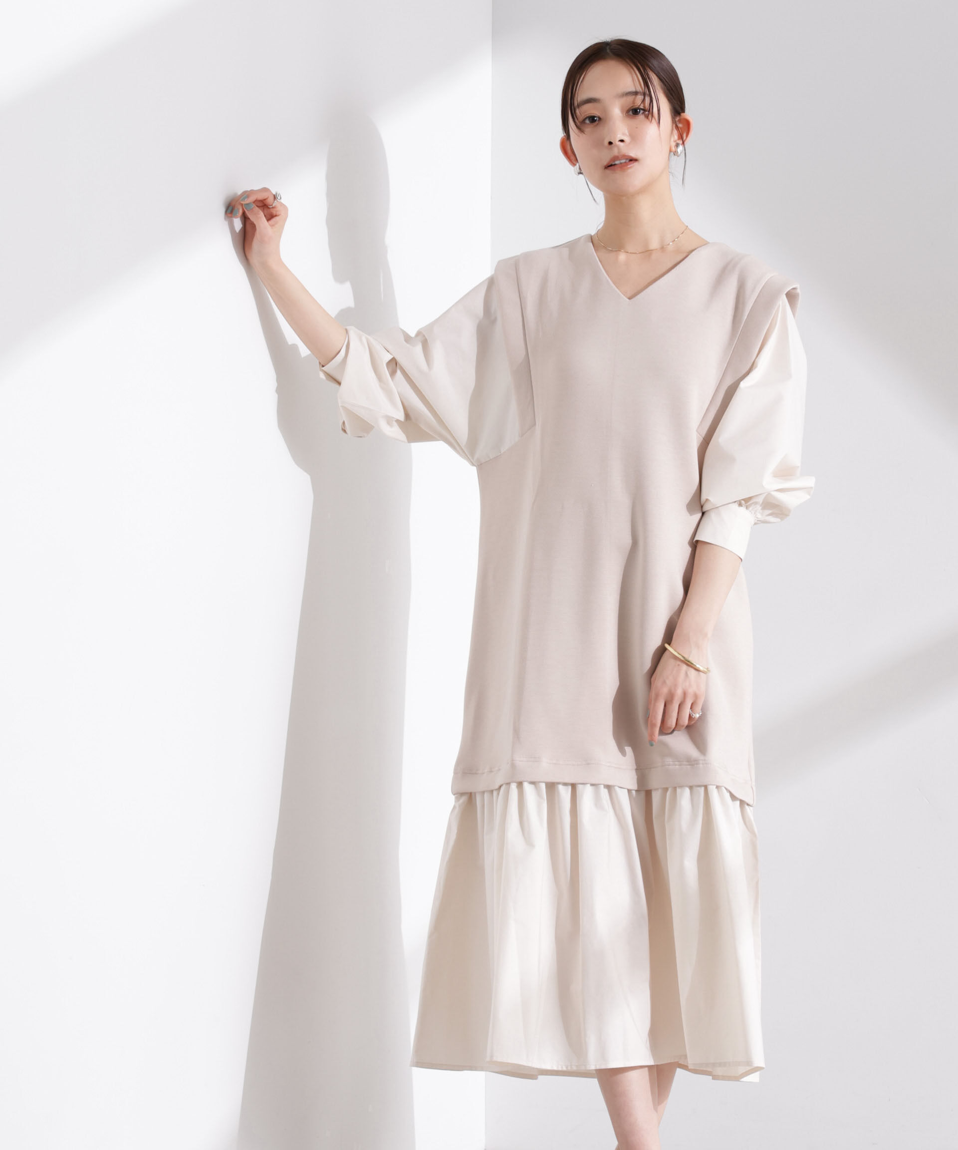 nano･universe「ダンボールベストレイヤード風コンビワンピース」|ワンピース|