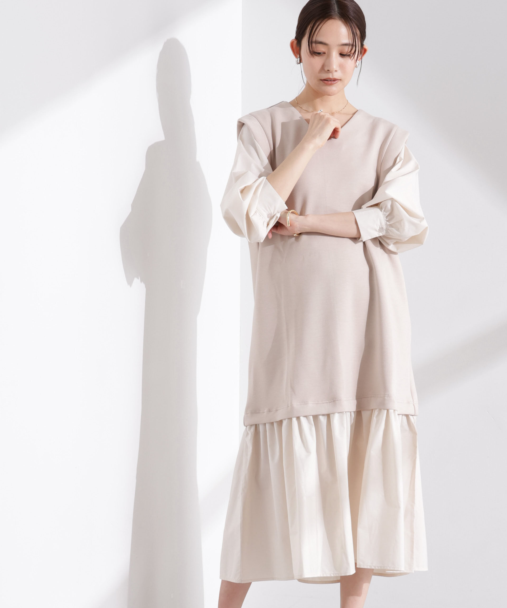 nano･universe「ダンボールベストレイヤード風コンビワンピース」|ワンピース|