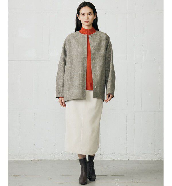 自由区「【カタログ掲載】ウールリバーチェック柄ノーカラー コート」|ノーカラーコート|