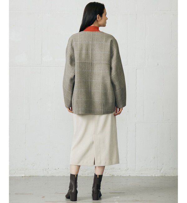 自由区「【カタログ掲載】ウールリバーチェック柄ノーカラー コート」|ノーカラーコート|