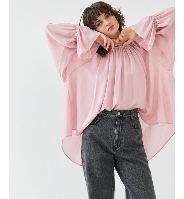 BEIGE,「【洗える】MUSCARI / ソフトシルクキャンディースリーブブラウス」|シャツ・ブラウス|