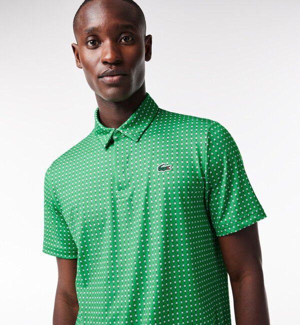LACOSTE「UVカット ミニマム総柄プリント 比翼仕立て ウルトラドライ ゴルフポロシャツ」|ポロシャツ|