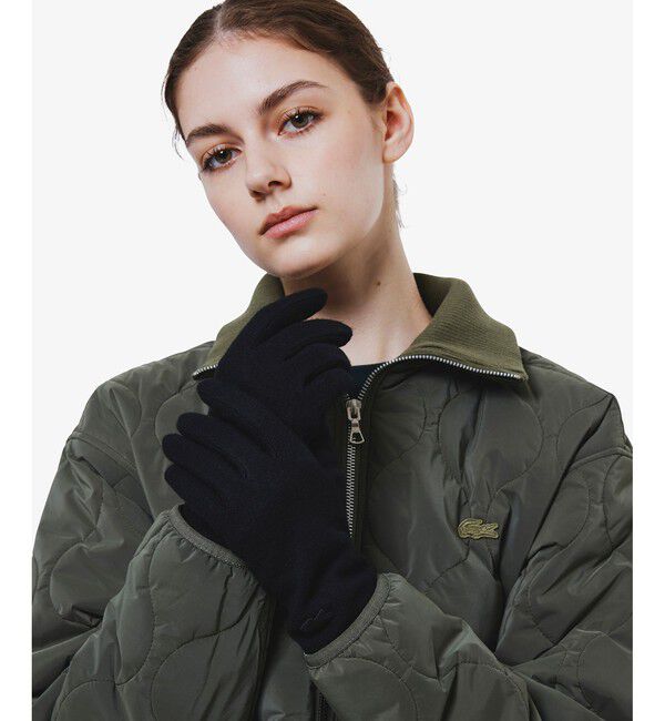 LACOSTE「カシミヤブレンドジャージグローブ」|手袋|ブラック