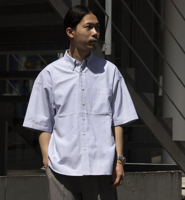GLOSTER「【GLOSTER/グロスター】オーバーサイズ オックスボタンダウン ストライプシャツ 半袖」|シャツ・ブラウス|