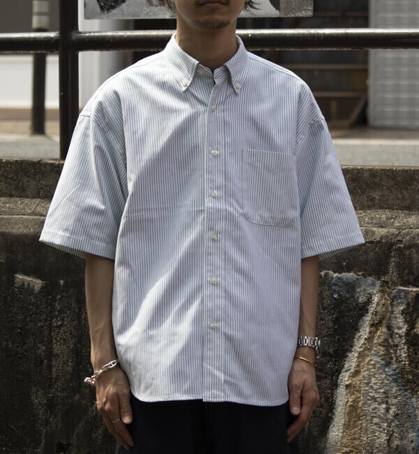 GLOSTER「【GLOSTER/グロスター】オーバーサイズ オックスボタンダウン ストライプシャツ 半袖」|シャツ・ブラウス|