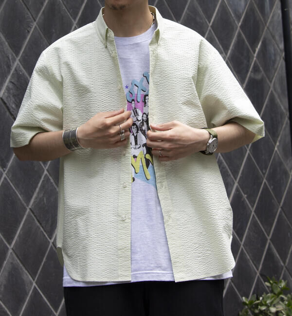 GLOSTER「【GLOSTER/グロスター】シアサッカー ボタンダウン半袖シャツ」|シャツ・ブラウス|