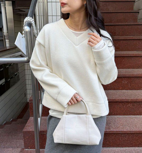 fredy emue「リブ見えニットソーVネックプルオーバー」|Tシャツ・カットソー|