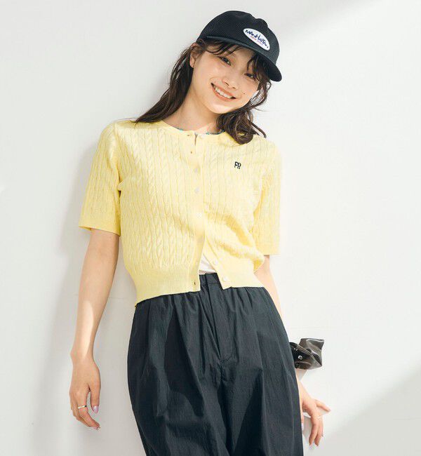 fredy emue「【毎年大人気！/完売必須】FR刺しゅうケーブル柄半袖カーディガン」|カーディガン|イエロー