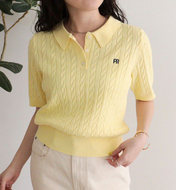 fredy emue「【大人気シリーズの新型登場！】FR刺しゅうケーブル柄半袖ポロ衿プルオーバーニット」|ニット・セーター|