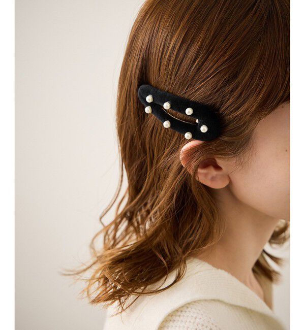 ROPE PICNIC PASSAGE「パール付きベロアパテッドスリーピン」|その他|ブラック(01)