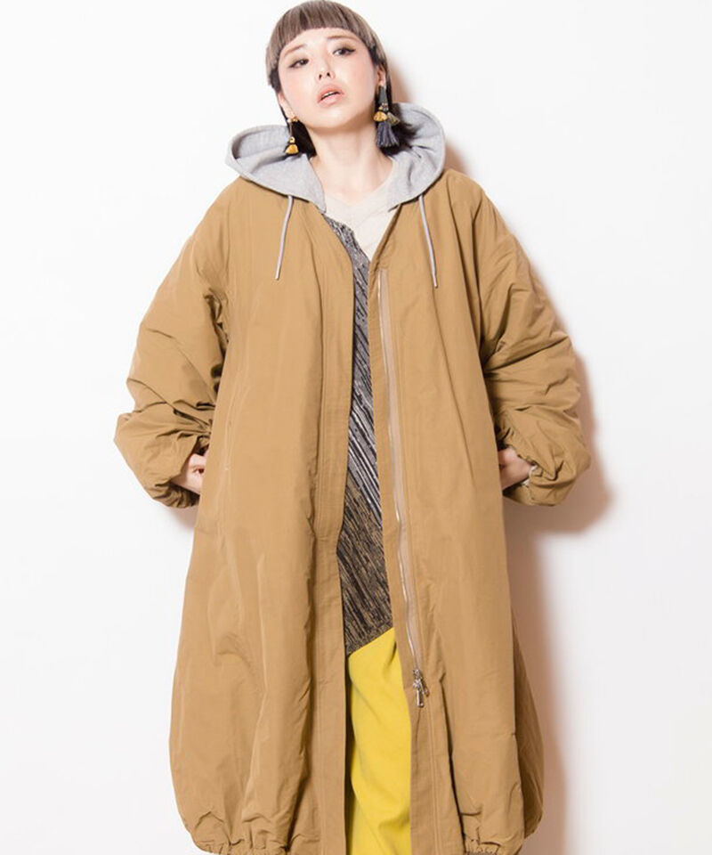  「フーデッドバルーンコート」|ノーカラーコート|BEIGE
