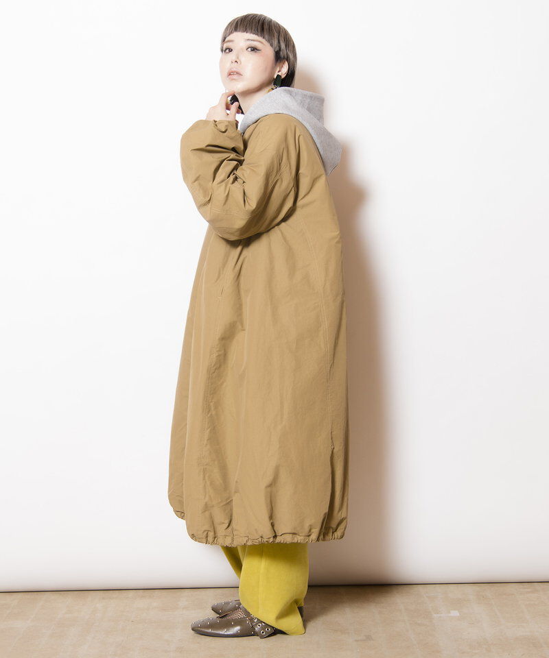  「フーデッドバルーンコート」|ノーカラーコート|