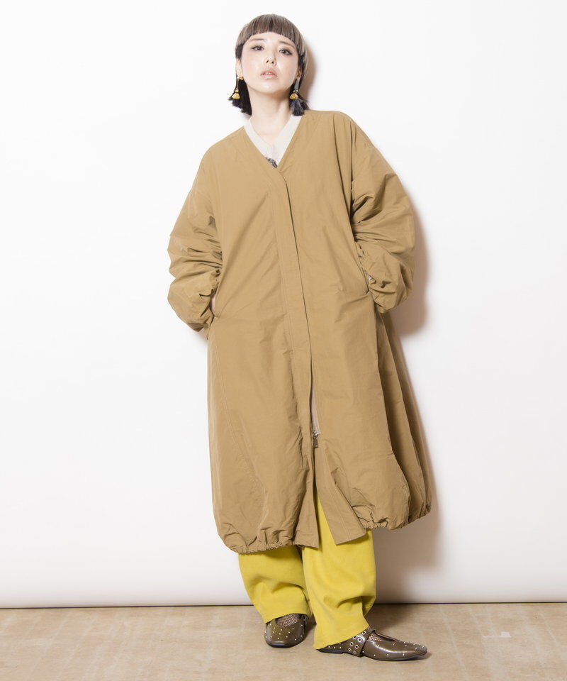 「フーデッドバルーンコート」|ノーカラーコート|