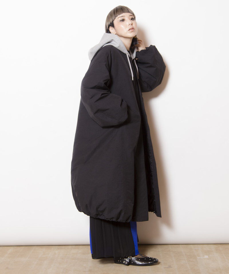  「フーデッドバルーンコート」|ノーカラーコート|