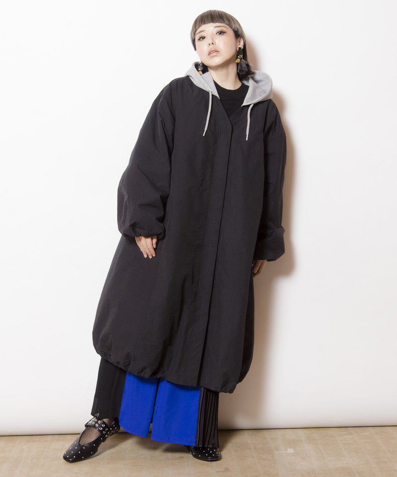  「フーデッドバルーンコート」|ノーカラーコート|