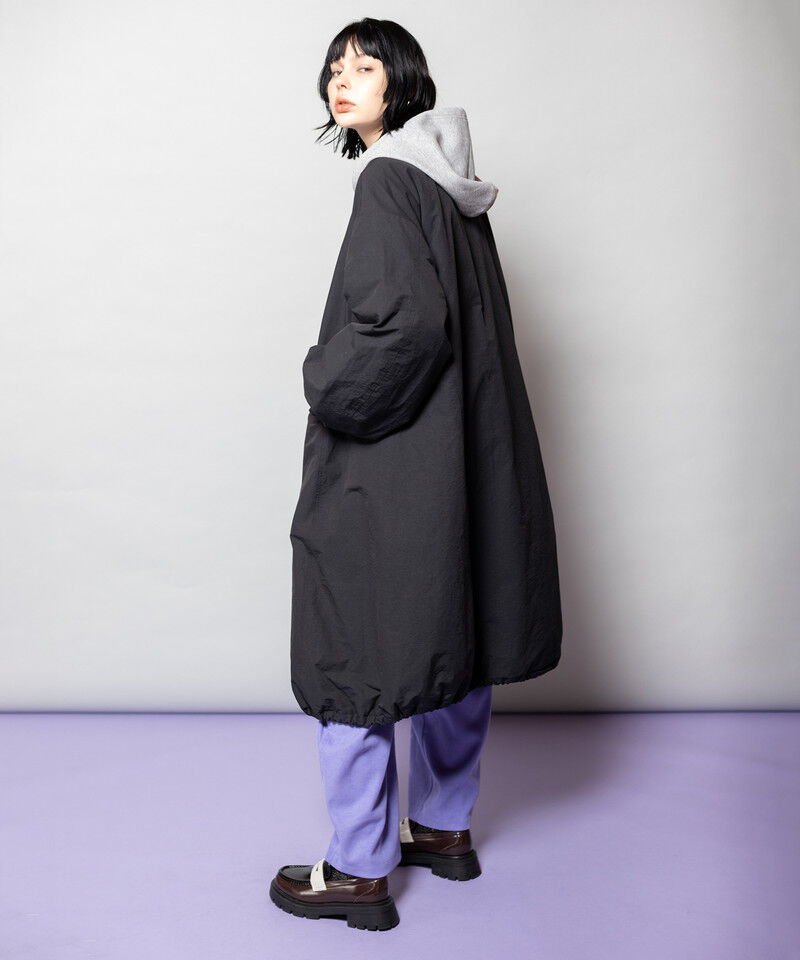  「フーデッドバルーンコート」|ノーカラーコート|