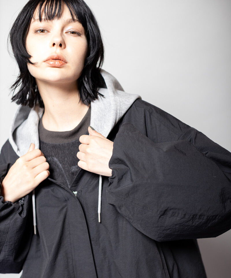  「フーデッドバルーンコート」|ノーカラーコート|