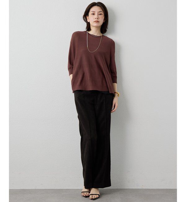 Drawing Numbers「【Drawing Numbers】クルーハーフスリーブ裾ラウンドニット」|ニット・セーター|