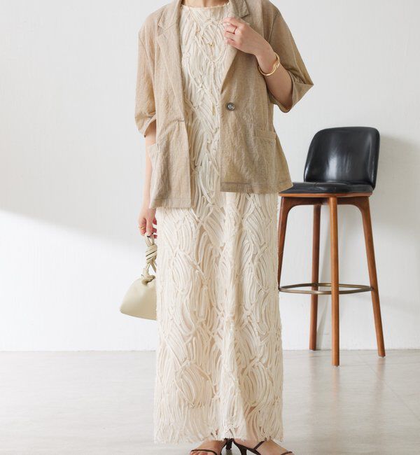  「【冷房/紫外線対策/カットソー生地】シアーハーフスリーブカットジャケット」|Tシャツ・カットソー|