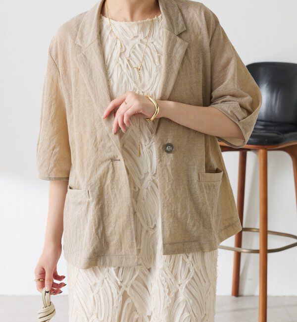  「【冷房/紫外線対策/カットソー生地】シアーハーフスリーブカットジャケット」|Tシャツ・カットソー|