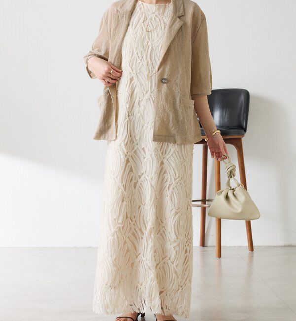  「【冷房/紫外線対策/カットソー生地】シアーハーフスリーブカットジャケット」|Tシャツ・カットソー|